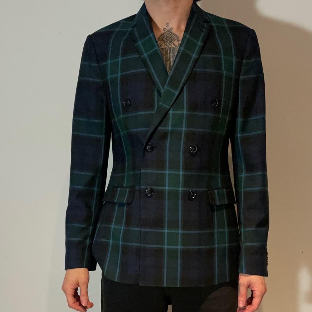 TOPMAN green Tartan blazer